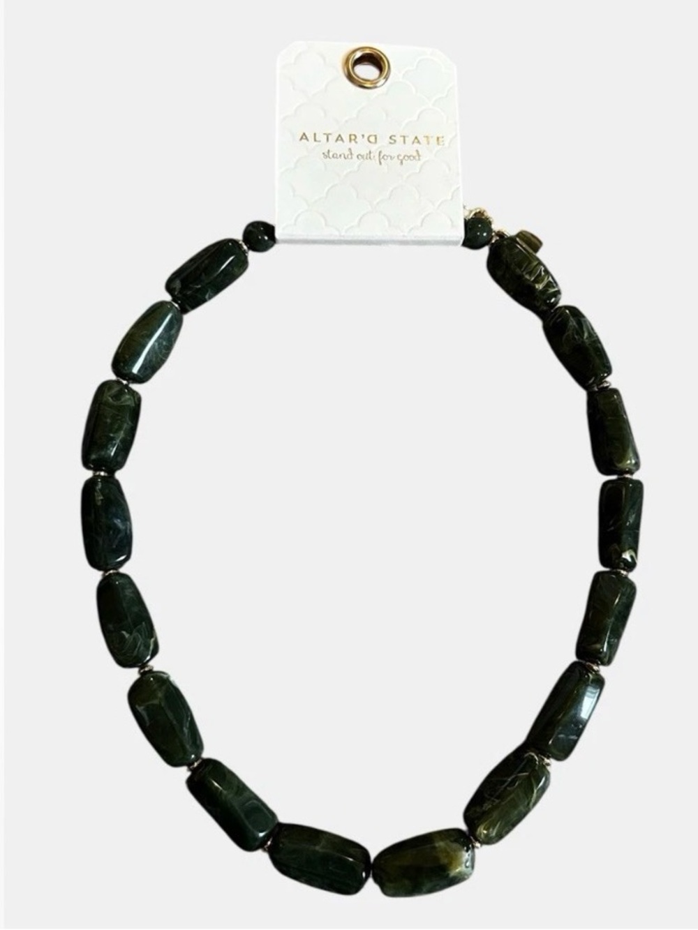 Altar’d State NWT Green Marbled Bead Statement Necklace Boho Chunky